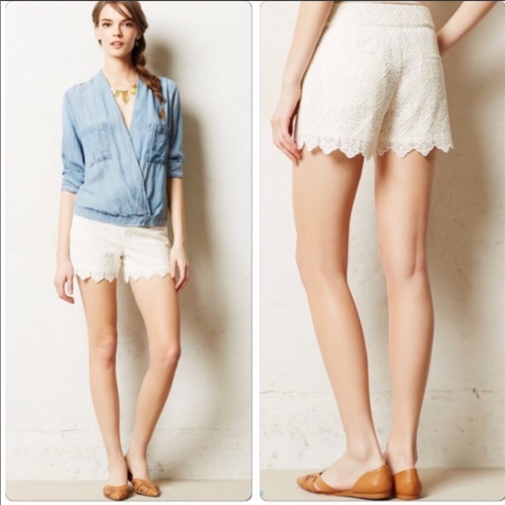 Anthropologie Elevenses Lace Ivory Shorts